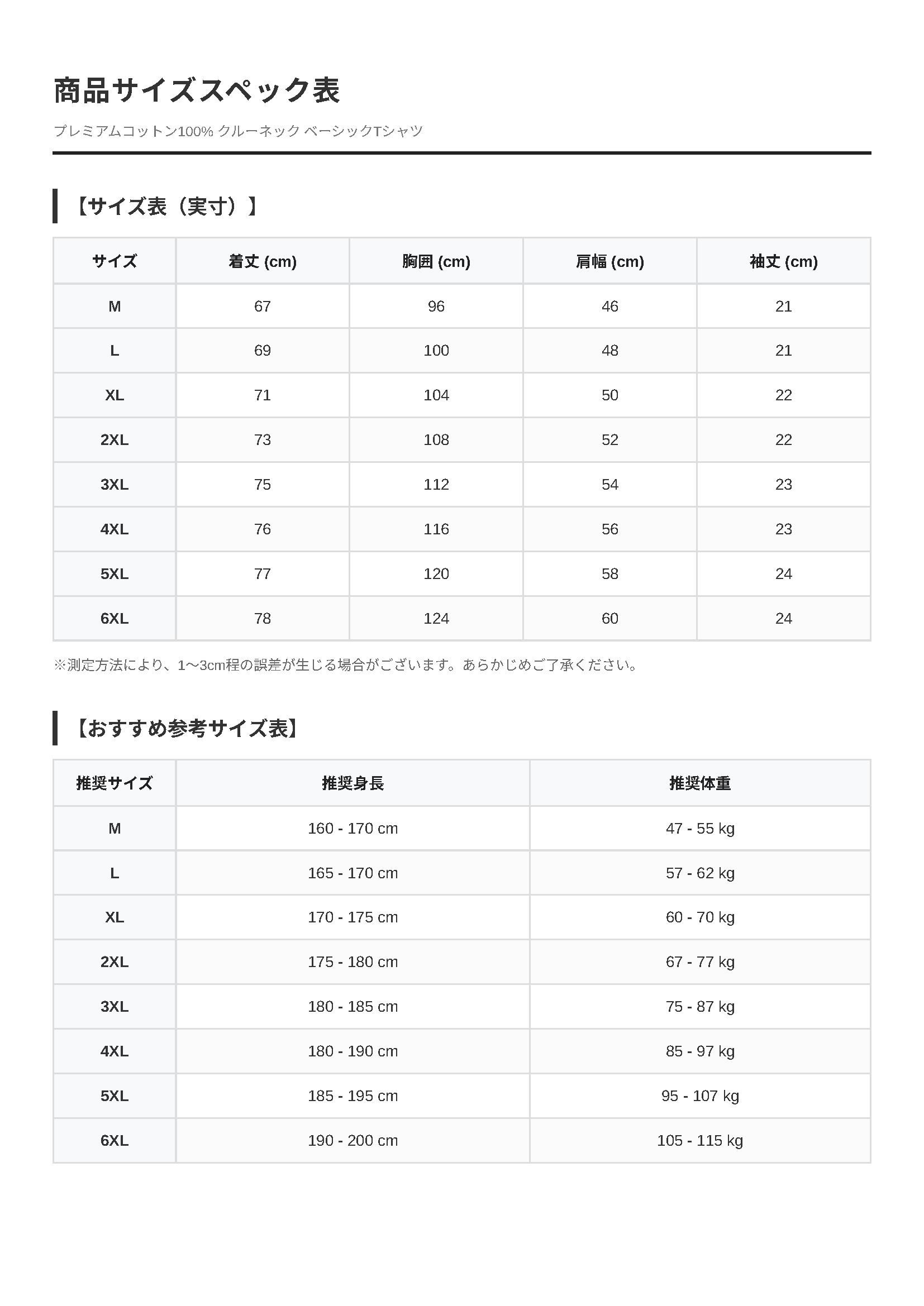 メンズ プレミアムコットン100% クルーネック ベーシックTシャツ