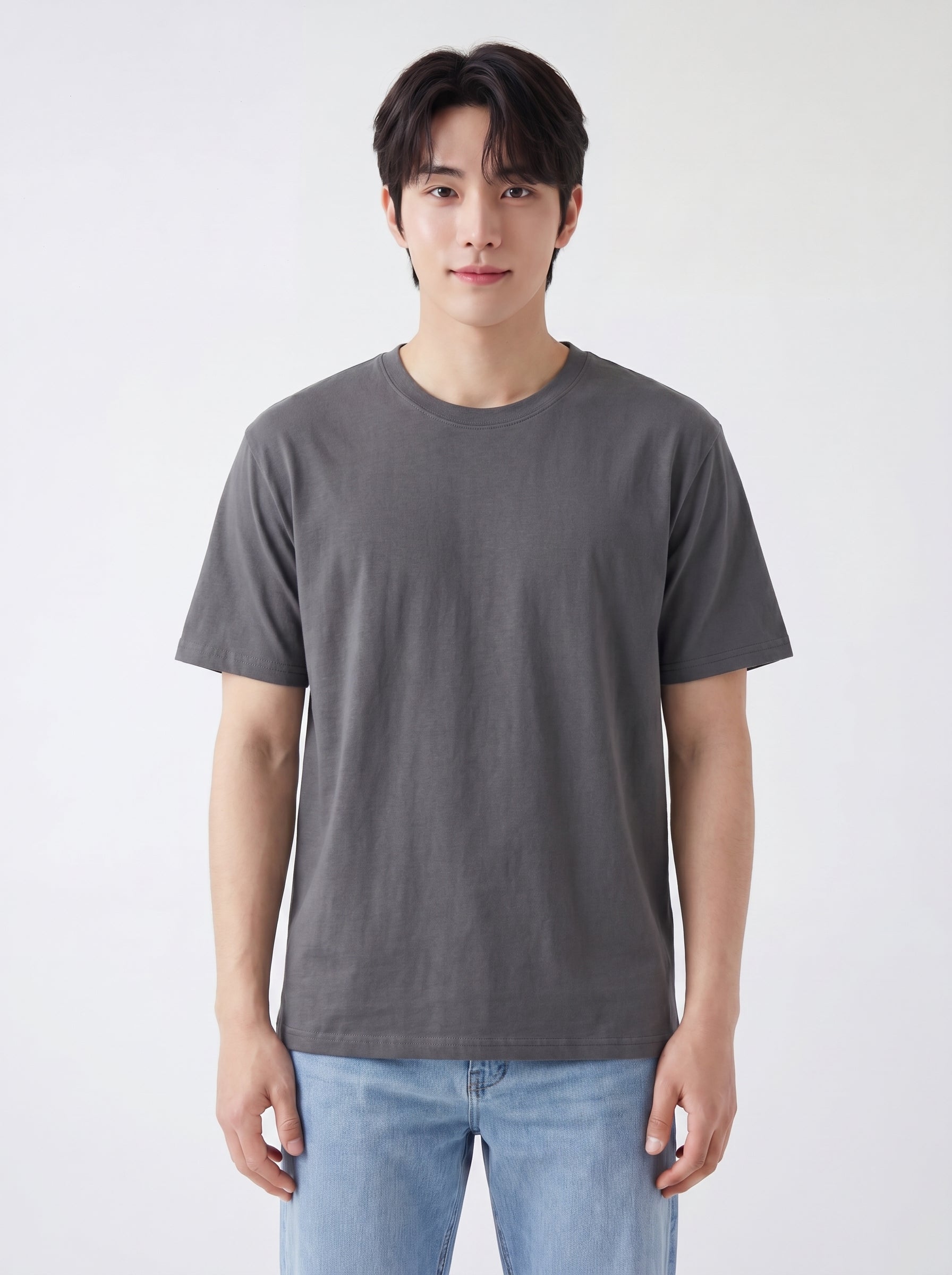 メンズ プレミアムコットン100% クルーネック ベーシックTシャツ